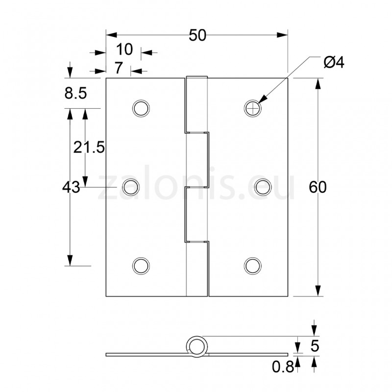 STEEL FLAT HINGE 60x50 ITALY